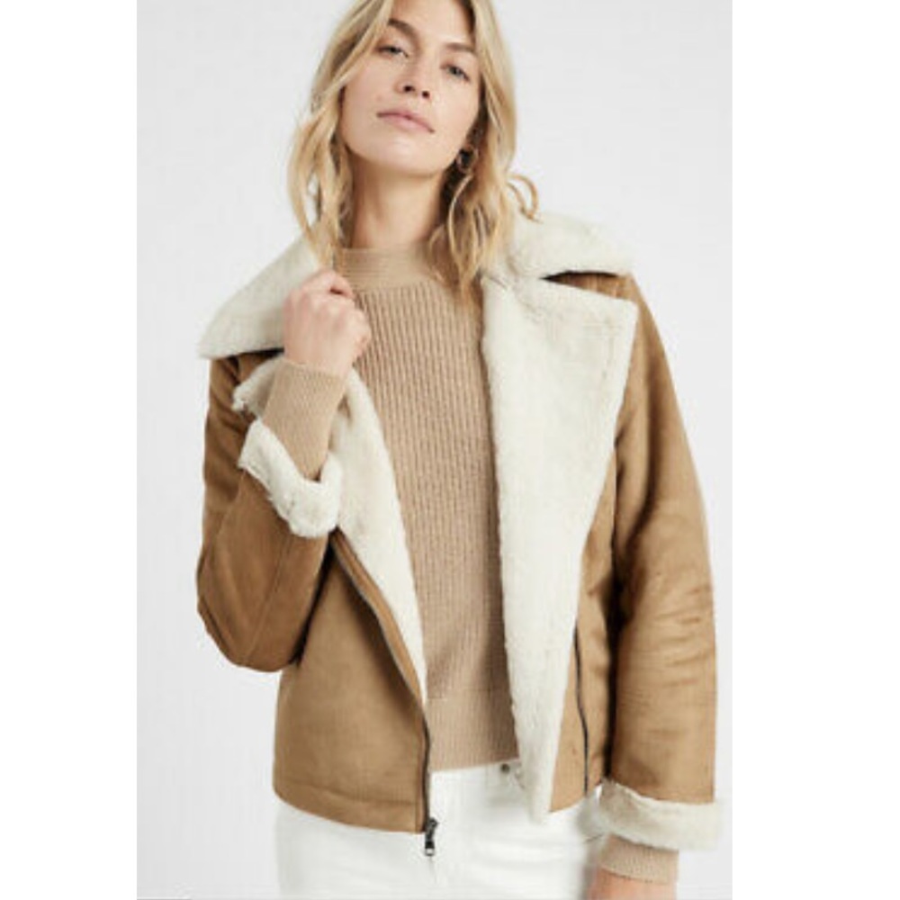 Banana republic faux shearling moto jacket